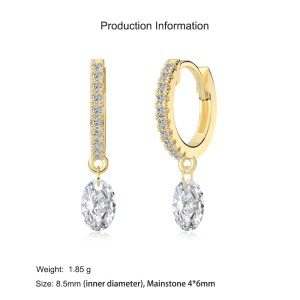 925 Sterling Silver 4*6mm Oval Zircon Hoop Earring 60300197