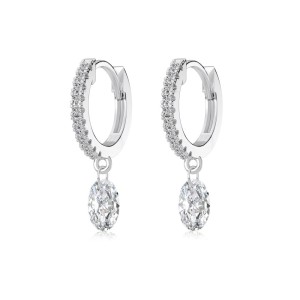 925 Sterling Silver 4*6mm Oval Zircon Hoop Earring 60300197