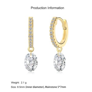 925 Sterling Silver 5*7mm Oval Zircon Hoop Earring 60300198