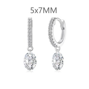 925 Sterling Silver 5*7mm Oval Zircon Hoop Earring 60300198