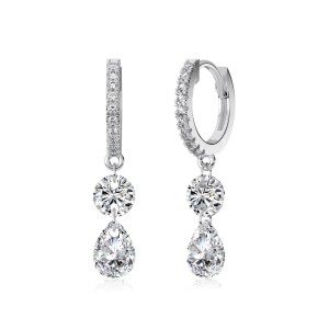 925 Sterling Silver Double Zircon Hoop Earring 60300199 925 Sterling Silver Double Zircon Hoop Earring 60300199