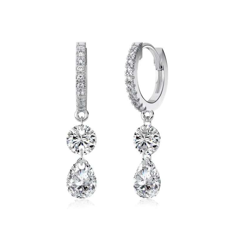 925 Sterling Silver Double Zircon Hoop Earring 60300199