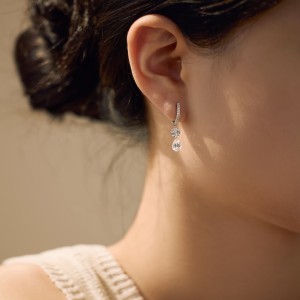 925 Sterling Silver Double Zircon Hoop Earring 60300199 925 Sterling Silver Double Zircon Hoop Earring 60300199