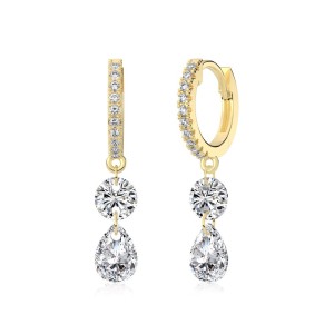 925 Sterling Silver Double Zircon Hoop Earring 60300199 925 Sterling Silver Double Zircon Hoop Earring 60300199