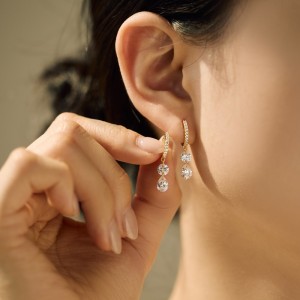 925 Sterling Silver Double Zircon Hoop Earring 60300199 925 Sterling Silver Double Zircon Hoop Earring 60300199