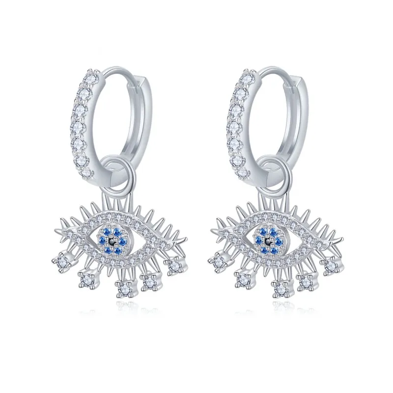 925 Sterling Silver Evil Eye Zircon Hoop Earring 60300202