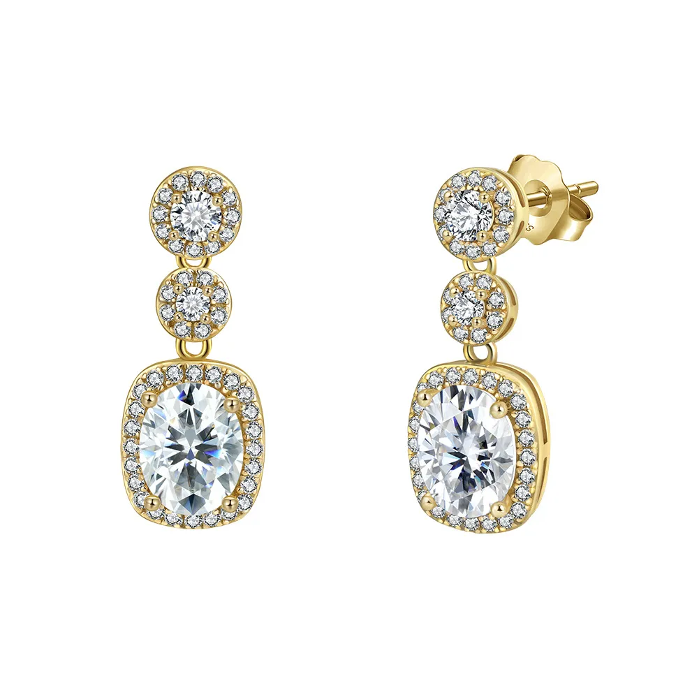 925 Sterling Silver Gold Halo Zircon Drop Earring 60300204