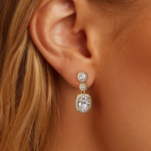 925 Sterling Silver Gold Halo Zircon Drop Earring 60300204