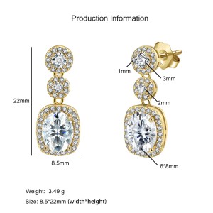 925 Sterling Silver Gold Halo Zircon Drop Earring 60300204