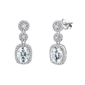 925 Sterling Silver Gold Halo Zircon Drop Earring 60300204