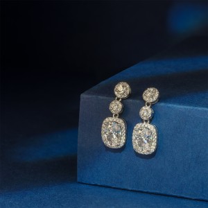 925 Sterling Silver Gold Halo Zircon Drop Earring 60300204