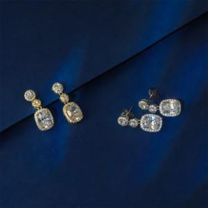 925 Sterling Silver Gold Halo Zircon Drop Earring 60300204