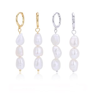 925 Sterling Silver Natural Pearl Drop Hoop Earring 60300205