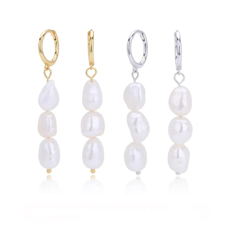 925 Sterling Silver Natural Pearl Drop Hoop Earring 60300205