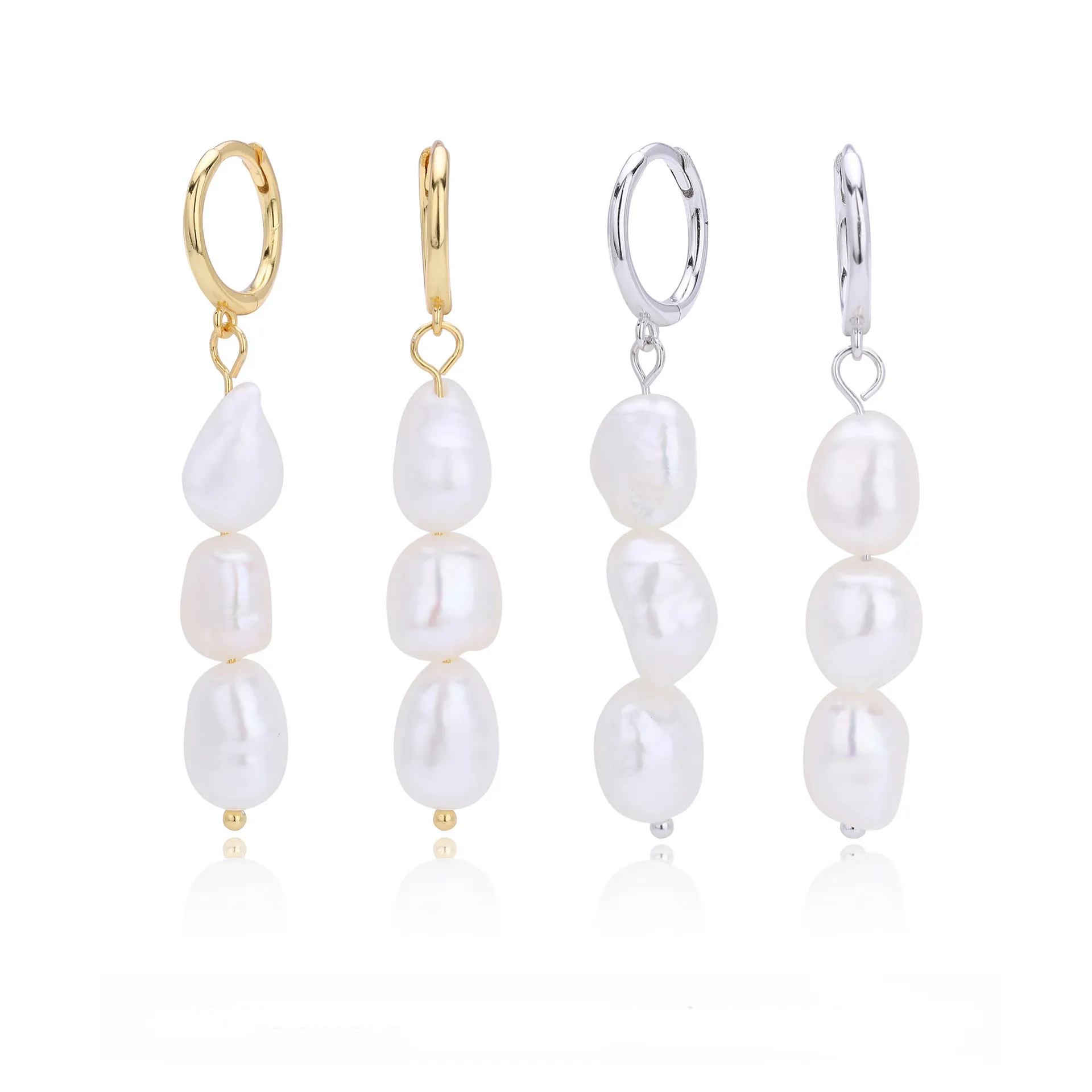 925 Sterling Silver Natural Pearl Drop Hoop Earring 60300205