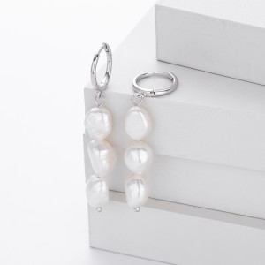 925 Sterling Silver Natural Pearl Drop Hoop Earring 60300205
