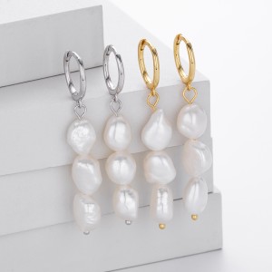 925 Sterling Silver Natural Pearl Drop Hoop Earring 60300205