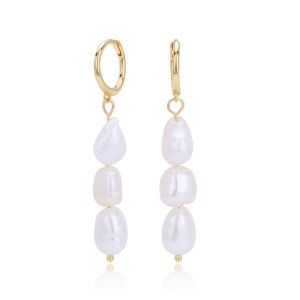 925 Sterling Silver Natural Pearl Drop Hoop Earring 60300205