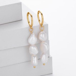 925 Sterling Silver Natural Pearl Drop Hoop Earring 60300205