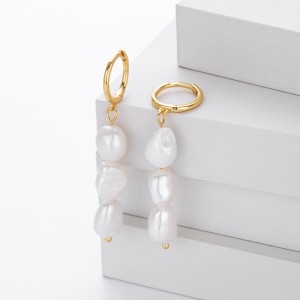 925 Sterling Silver Natural Pearl Drop Hoop Earring 60300205