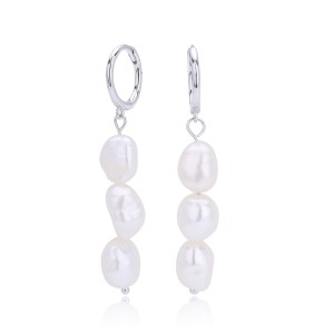 925 Sterling Silver Natural Pearl Drop Hoop Earring 60300205