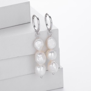 925 Sterling Silver Natural Pearl Drop Hoop Earring 60300205