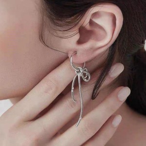 925 Sterling Silver Zirconia Bow Drop Hoop Earring 60300209 925 Sterling Silver Zirconia Bow Drop Hoop Earring 60300209