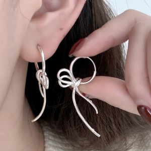 925 Sterling Silver Zirconia Bow Drop Hoop Earring 60300209 925 Sterling Silver Zirconia Bow Drop Hoop Earring 60300209