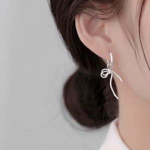 925 Sterling Silver Zirconia Bow Drop Hoop Earring 60300209 925 Sterling Silver Zirconia Bow Drop Hoop Earring 60300209