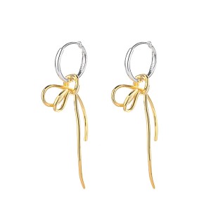 925 Sterling Silver Two-Tone Bow Drop Hoop Earring 60300210 925 Sterling Silver Two-Tone Bow Drop Hoop Earring 60300210