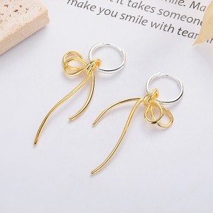 925 Sterling Silver Two-Tone Bow Drop Hoop Earring 60300210 925 Sterling Silver Two-Tone Bow Drop Hoop Earring 60300210