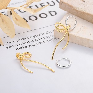 925 Sterling Silver Two-Tone Bow Drop Hoop Earring 60300210 925 Sterling Silver Two-Tone Bow Drop Hoop Earring 60300210