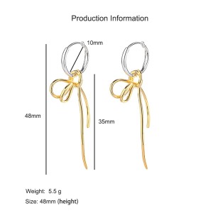 925 Sterling Silver Two-Tone Bow Drop Hoop Earring 60300210 925 Sterling Silver Two-Tone Bow Drop Hoop Earring 60300210