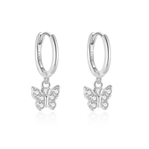 925 Sterling Silver Pave CZ Butterfly Drop Earrings 60300211 925 Sterling Silver Pave CZ Butterfly Drop Earrings 60300211