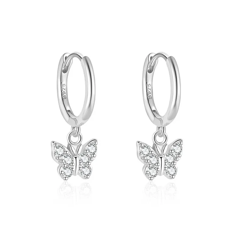 925 Sterling Silver Pave CZ Butterfly Drop Earrings 60300211 925 Sterling Silver Pave CZ Butterfly Drop Earrings 60300211