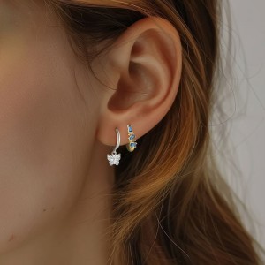 925 Sterling Silver Pave CZ Butterfly Drop Earrings 60300211 925 Sterling Silver Pave CZ Butterfly Drop Earrings 60300211