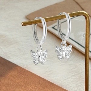 925 Sterling Silver Pave CZ Butterfly Drop Earrings 60300211 925 Sterling Silver Pave CZ Butterfly Drop Earrings 60300211
