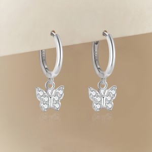 925 Sterling Silver Pave CZ Butterfly Drop Earrings 60300211 925 Sterling Silver Pave CZ Butterfly Drop Earrings 60300211