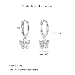925 Sterling Silver Pave CZ Butterfly Drop Earrings 60300211 925 Sterling Silver Pave CZ Butterfly Drop Earrings 60300211