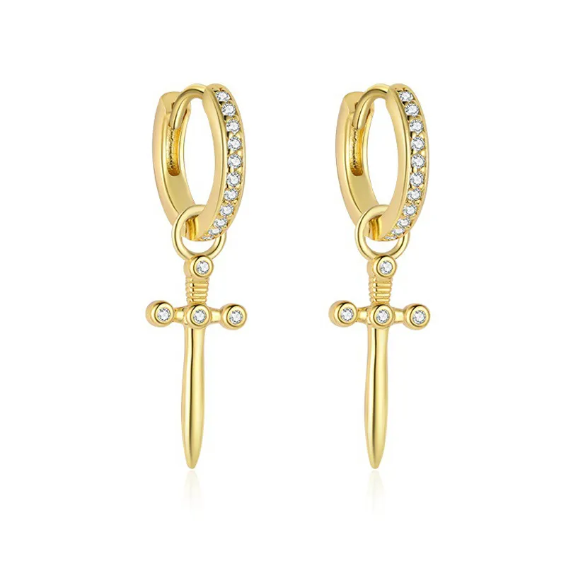 925 Sterling Silver Pave Zircon Dagger Drop Earrings 60300212