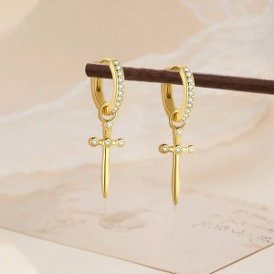 925 Sterling Silver Pave Zircon Dagger Drop Earrings 60300212 925 Sterling Silver Pave Zircon Dagger Drop Earrings 60300212