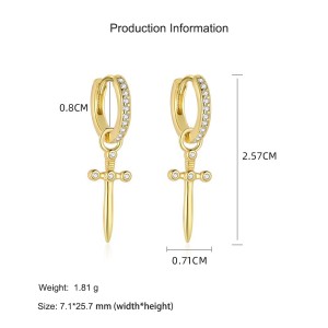 925 Sterling Silver Pave Zircon Dagger Drop Earrings 60300212 925 Sterling Silver Pave Zircon Dagger Drop Earrings 60300212