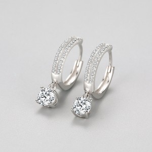 925 Sterling Silver Classic CZ Drop Hoop Earring 60300213