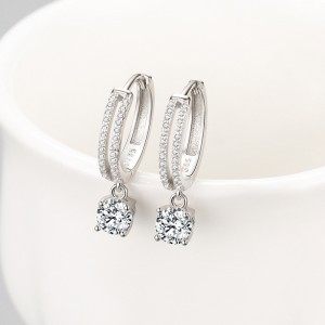 925 Sterling Silver Classic CZ Drop Hoop Earring 60300213