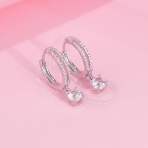 925 Sterling Silver Classic CZ Drop Hoop Earring 60300213