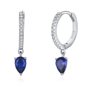925 Sterling Silver Royal Blue Teardrop Zircon Hoop Earring 60300214 925 Sterling Silver Royal Blue Teardrop Zircon Hoop Earring 60300214