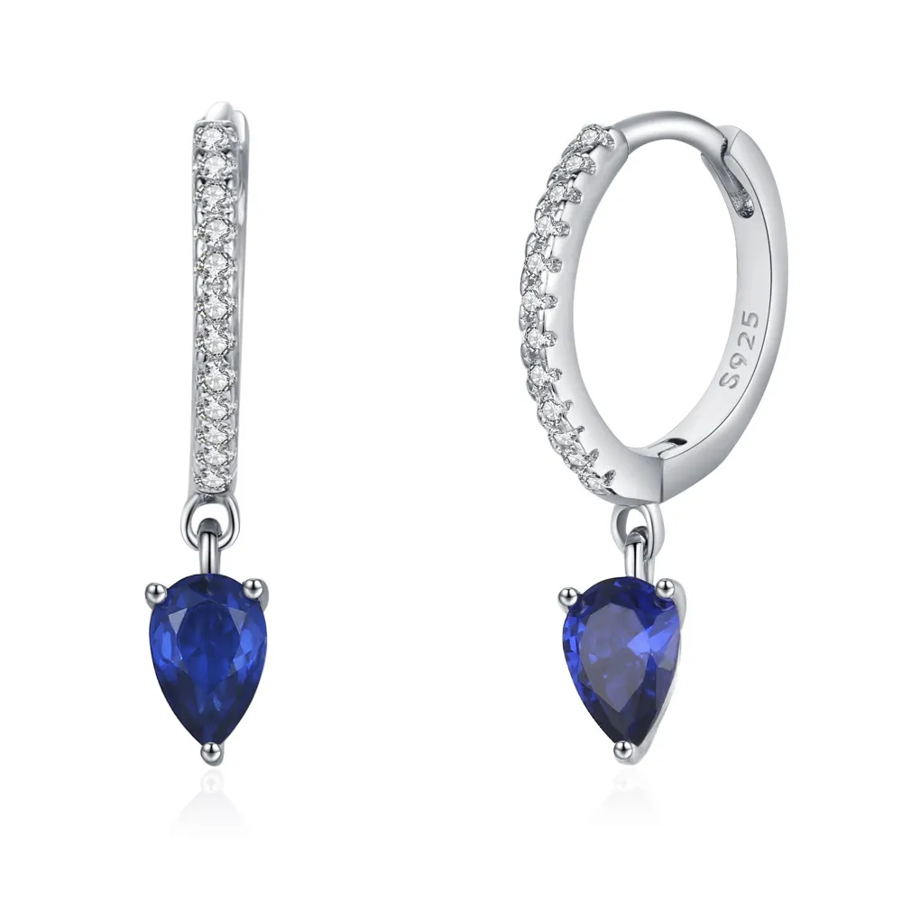925 Sterling Silver Royal Blue Teardrop Zircon Hoop Earring 60300214 925 Sterling Silver Royal Blue Teardrop Zircon Hoop Earring 60300214