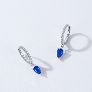 925 Sterling Silver Royal Blue Teardrop Zircon Hoop Earring 60300214 925 Sterling Silver Royal Blue Teardrop Zircon Hoop Earring 60300214