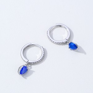 925 Sterling Silver Royal Blue Teardrop Zircon Hoop Earring 60300214 925 Sterling Silver Royal Blue Teardrop Zircon Hoop Earring 60300214