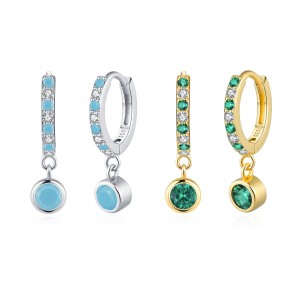 925 Sterling Silver French-Style Colorful Zircon Hoop Earring 60300215 925 Sterling Silver French-Style Colorful Zircon Hoop Earring 60300215